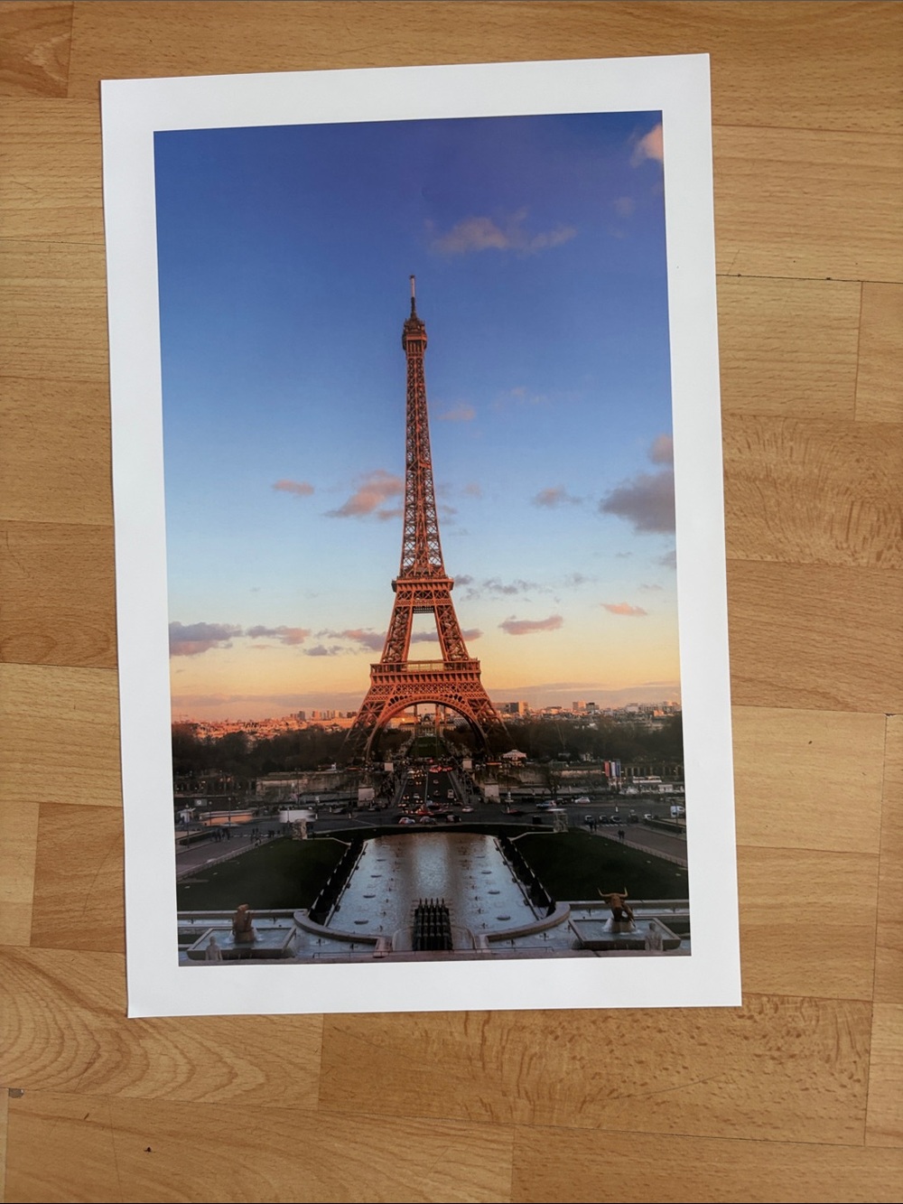 Sunset Eiffel Tower Wall Art Print - White Border on glossy paper